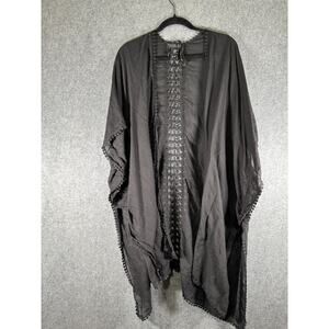 Rachel Zoe Top Women‎ OS Embroidered Black Kimono Cover up Summer Spring
